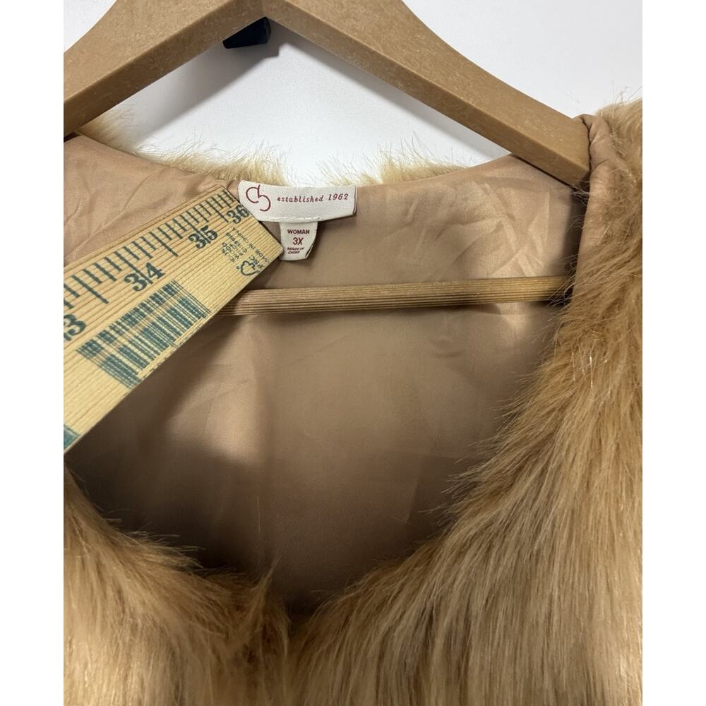 Women’s 3x Camel Faux Fur Vest Sleeveless Open Front Soft Plush Winter Coat - Picture 5 of 7
